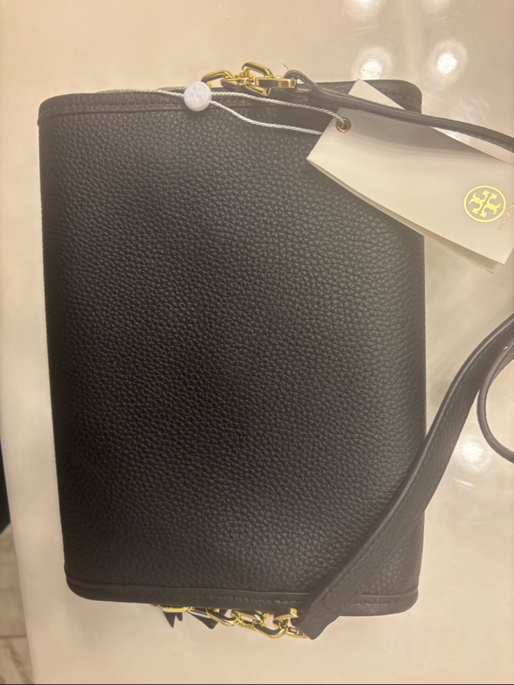 NWT Tory Burch Black Pebbled Leather Crossbody with Gold Logo Accent - Picture 11 of 12